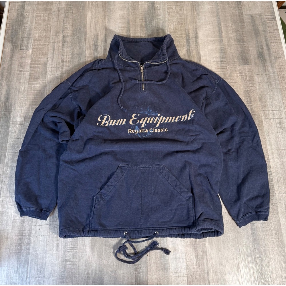 Vintage Bum Equipment Surf Regatta Pullover Quarter Zip Sweatshirt Blue Large